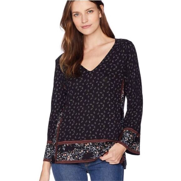 Lucky Brand Border print ditsy floral paisley black modal blend blouse Size M - Picture 1 of 14